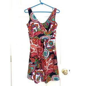 Jude Connally Dress Paisley Small Empire Waist Ruched Stretch USA Made